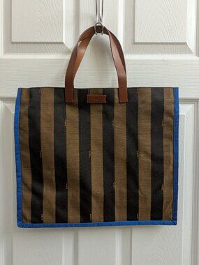 Fendi pequin tote with blue accent